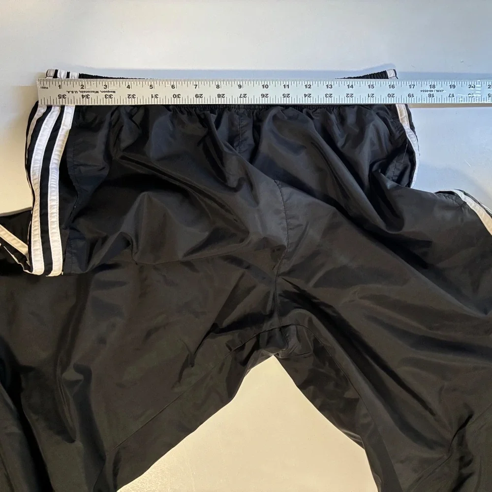 Adidas Vintage Black Nylon Track Pants XL Windbreaker 3-Stripe Baggy Joggers
